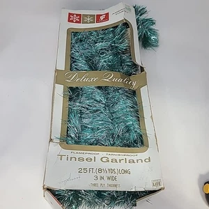Guirnalda de oropel de colección árbol de Navidad aguamarina plata ignífuga EE. UU. Franke 3 pulgadas 25 pies - Imagen 1 de 13