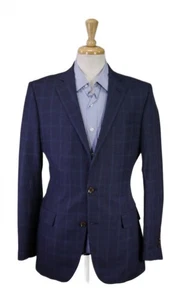 Brooks Brothers Blazer Navy Blue Windowpane Wool Linen Sportcoat Fitzgerald 40L - Picture 1 of 9