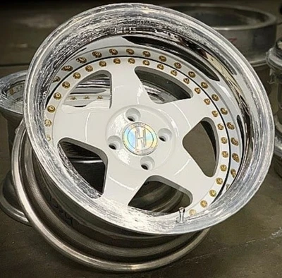 Ruedas Heritage 3 piezas 4x100 remaches oro 24k NUEVO EN CAJA con envoltura todavía puesta Foto 1 de 3