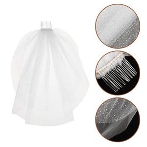 Brautschleier: Brautschleier mit Kamm - zweilagig Blumenmuster Netz Tüll - - Bild 1 von 12