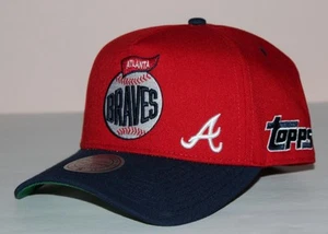 ATLANTA BRAVES Cap Mitchell & Ness Snapback Hat TOPPS LOGO 2.0 Team Ball *7B - Picture 1 of 9