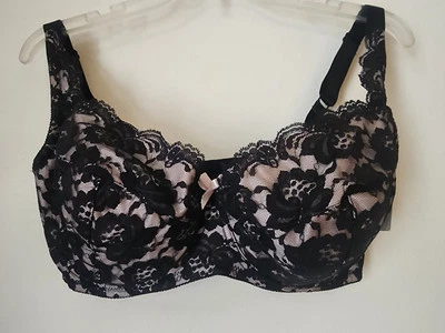 Womens Frederick's of Hollywood Lace Underwired Black and Pink Bra 40DD - Image 1 of 3