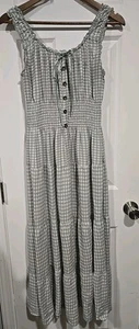 Ostoo S Cottagecore Prairie Dress Maxi Gingham Plaid Green Smocked Tiered Ruffle - Picture 1 of 4