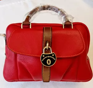 Dooney & Bourke Cherry Red Leather Front Pocket Square Satchel Bag RT003 CY -NEW - Picture 1 of 15