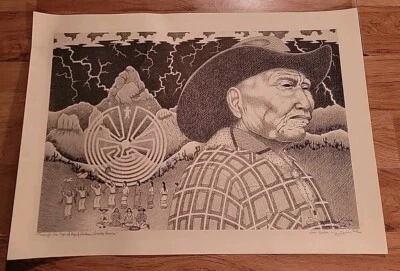 Impresión artística india apache nativa americana Duke W Sine 1983 firmada de colección negro blanco Foto 1 de 4