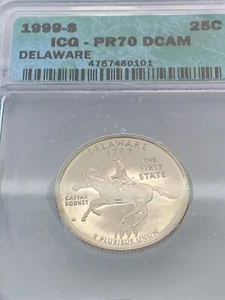 1999-S 25c DELAWARE U.S. STATE QUARTER *ICG PROOF 70 DCAM - Picture 1 of 7