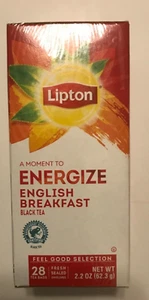 Lipton Energize English Breakfast 28 Tea Bags Exp 11/2025 Free Ship - Picture 1 of 6