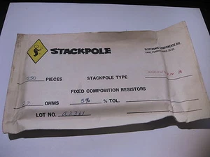 Paquete 250 Resistencia Stackpole 27 Ohmios 1/4W 5% JANRCR07G270JS Composición Carbono - Imagen 1 de 1