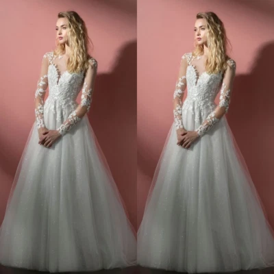 Glitzer Brautkleider A Line Prince Romantic Elegant Weiß Elfenbein 2025 Spitze - Bild 1 von 4