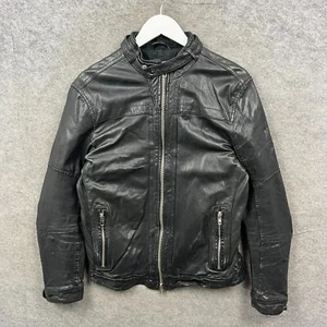 Chaqueta AllSaints Para Hombre Mediana Negra Quemada Motociclista Cuero Genuino Motocicleta Abrigo - Imagen 1 de 10