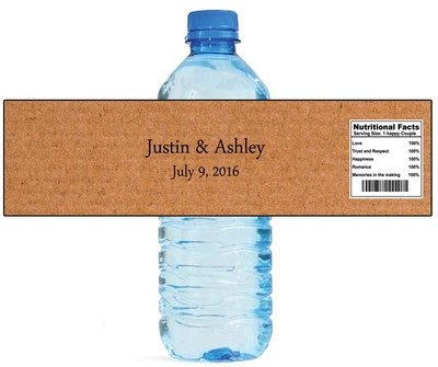 100 etiquetas de botellas de agua de cartón marrón boda aniversario compromiso fiesta Foto 1 de 4