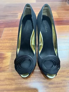 Ted Baker Women Shoes Black Satin Peep Toe Heels Sz 9 - Picture 1 of 6