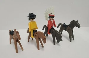 1974 Vintage Geobra Playmobil 2 Figure 4 Horses LOT  - Picture 1 of 4
