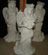 Vintage White Porcelain Angels Set Music Harps "Touch of Color on Crowns