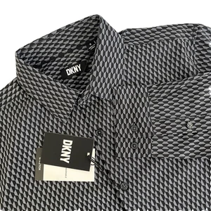 New Mens DKNY Long Sleeve Button Up Shirt Sz S Black Gray Geometric Stretch NWT - Picture 1 of 8