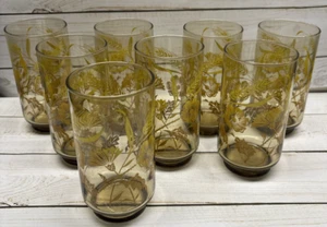 8er Set Libby 12oz Gelbe Blume Weizen Rauch Bernstein Trinkgläser Vintage - Bild 1 von 4