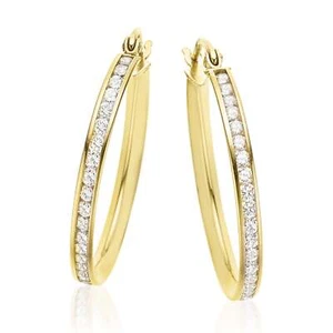 9ct Yellow Gold Silver Filled 23x2mm Cubic Zirconia Hoop Earrings - Picture 1 of 1