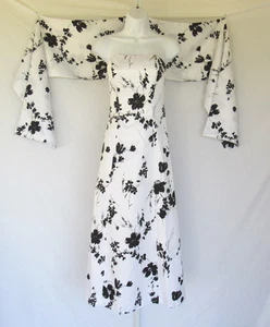MORI LEE FORMAL PROM DRESS SIZE 5/6 BEADS WHITE BLACK FLOWERS CAPE SHAWL SUPPORT - Picture 1 of 12