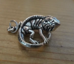¡Dije 17x23mm 5g Lagarto Pesado Camaleón Iguana Dragón Barbudo Plata Esterlina! - Imagen 1 de 2