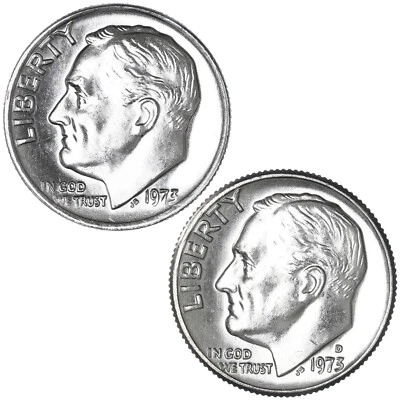 1973 P & D Roosevelt Dime 2 Coin Set Pulled From Mint Proof Sets - Image 1 of 4