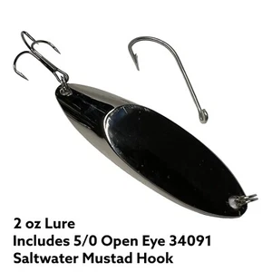 Kastmaster Style 2 oz Spoon Lure Jig Treble Hook + 5/0 Saltwater Mustad Hook - Picture 1 of 2