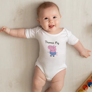 Personalised Boy Pig Babygrow - George Pepa TV Romper Sleepsuit Vest Baby Grow - Picture 1 of 8
