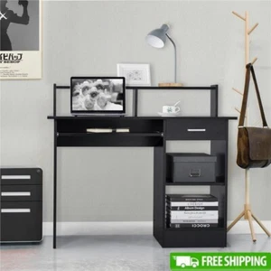 Wooden Home Office Computer Desk W/ Drawers Keyboard Tray & Open Cabinet New - Picture 1 of 10