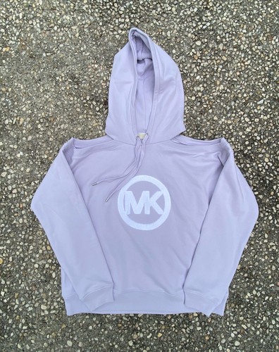 Felpa con cappuccio donna MICHAEL KORS spalla caduta lavanda nebbia taglia S nuova con etichetta $165