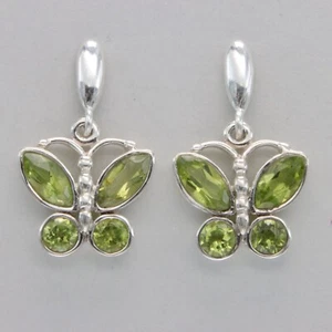 Green PERIDOT Dangle BUTTERFLY Post Earrings 925 STERLING SILVER Gemstone #9-Pe - Picture 1 of 8