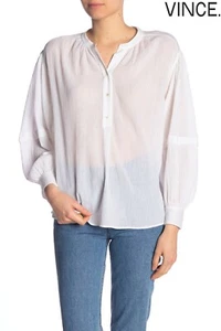 VINCE NWT $245 LONG SLEEVE BUTTON CLOSURE 100% COTTON WHITE BLOUSE. SZ M - Picture 1 of 14