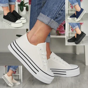 Zapatillas deportivas de lona Zapatos Tenis de plataforma Damas Cómodas Tacón Bombas Gimnasio Mujeres Tallas - Imagen 1 de 38