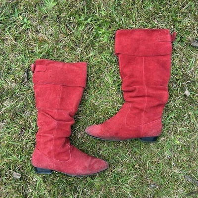 Vintage 1980s Red Suede Leather WANTED Knee Boots Size 10 - Image 1 of 4