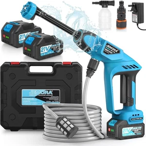 Akku-Hochdruckreiniger, tragbarer Autoreiniger mit 2 Akkus, 6 in 1 blau  - Bild 1 von 8