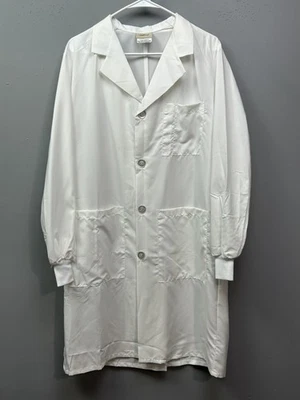 Tafford Lab Coat Small White Button Front Knit Cuffs Made USA NLC650 WHIT - Image 1 of 4