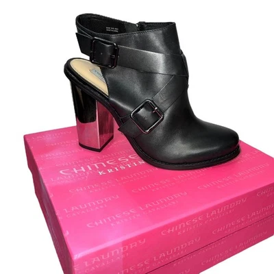 中国洗衣女式短靴 Remi 镜跟黑色银色派对 9 码 — 第 1/4 张图片