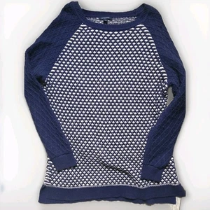 Suéter de algodón Land's End para mujer 1X azul y crema de gran tamaño calce largo - Imagen 1 de 8