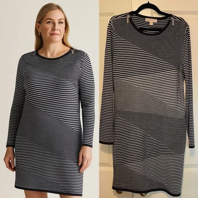 Vestido Suéter Michael Michael Kors Suave Elástico Tejido Rayas Talla XL Foto 1 de 4