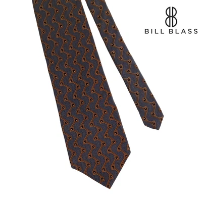 Corbata de seda Bill Blass etiqueta negra pizarra azul dorado tejido geométrico 3,75" x 57" Foto 1 de 4