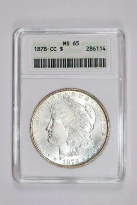1878-CC MORGAN DOLLAR ANACS MS65 OLD SOAPBOX HOLDER! VERY PQ ORIGINAL! - Image 1 of 2