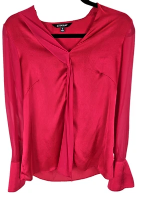 Ellen Tracy Rojo Manga Larga Corbata Cuello Talla S Seda-Look Transparente Acento Foto 1 de 4