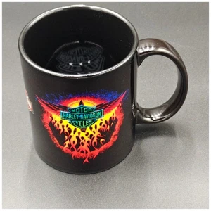 Harley-Davidson Flames Kaffeebecher Schwarz Keramik 3D Innen Logo Vintage 11 oz - Bild 1 von 9