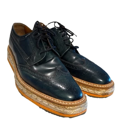 PRADA Women's Size 8.5 39 Platform Lace up Derby Wingtip Oxford Shoes Green - Image 1 of 4