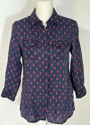 Camisa CHARTER CLUB de lino manga larga con botones para mujer talla S azul rojo  Foto 1 de 4