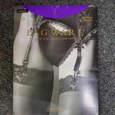 Fredericks Of Hollywood Leg Ware Black Thigh High M Scallop Lacetop Stockings  - Image 1 of 4