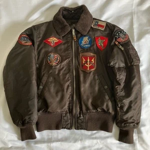 Top Gun B-15 Bomber Jacket With Patches Military Air Force Brown Medium Usaf - Picture 1 of 21