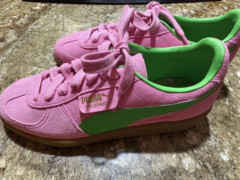 NUEVO PUMA Palermo Especial Junior Cuero Gamuza Zapatos Talla 7 (w 8.5) Rosa/Verde Foto 1 de 4