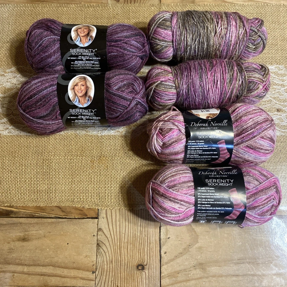 Premier Yarn Deborah Norville Serenity Sock Weight Violos/pink Sugar Lot of 6 - Image 1 of 4