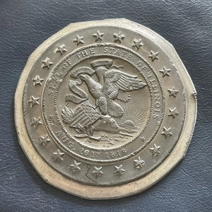 Pisapapeles medallón sello de peltre del estado de Illinois 26 de agosto de 1818 - Imagen 1 de 3