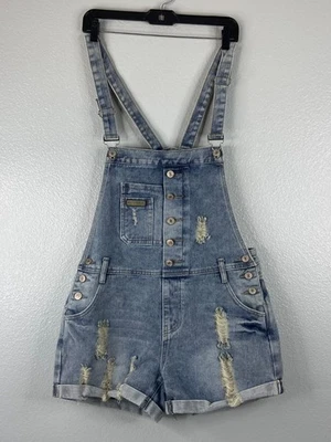 Macacão jeans feminino Fubu grande jeans lavagem leve desgastado Y2K - Imagem 1 de 4