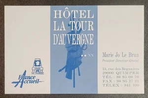 Souvenir Business Card - Hotel La Tour D'Auvergne - Quimper - France - 3x5 inch - Picture 1 of 5